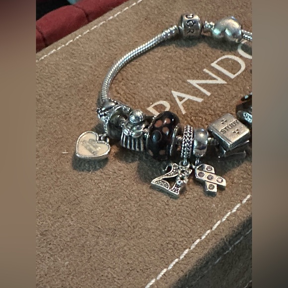 Authentic Pandora Silver and Black Charm Bracelet with 14 charms - Picture 6 of 10